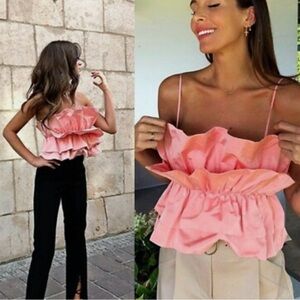 Zara Salmon Ruffled Ruffled Top